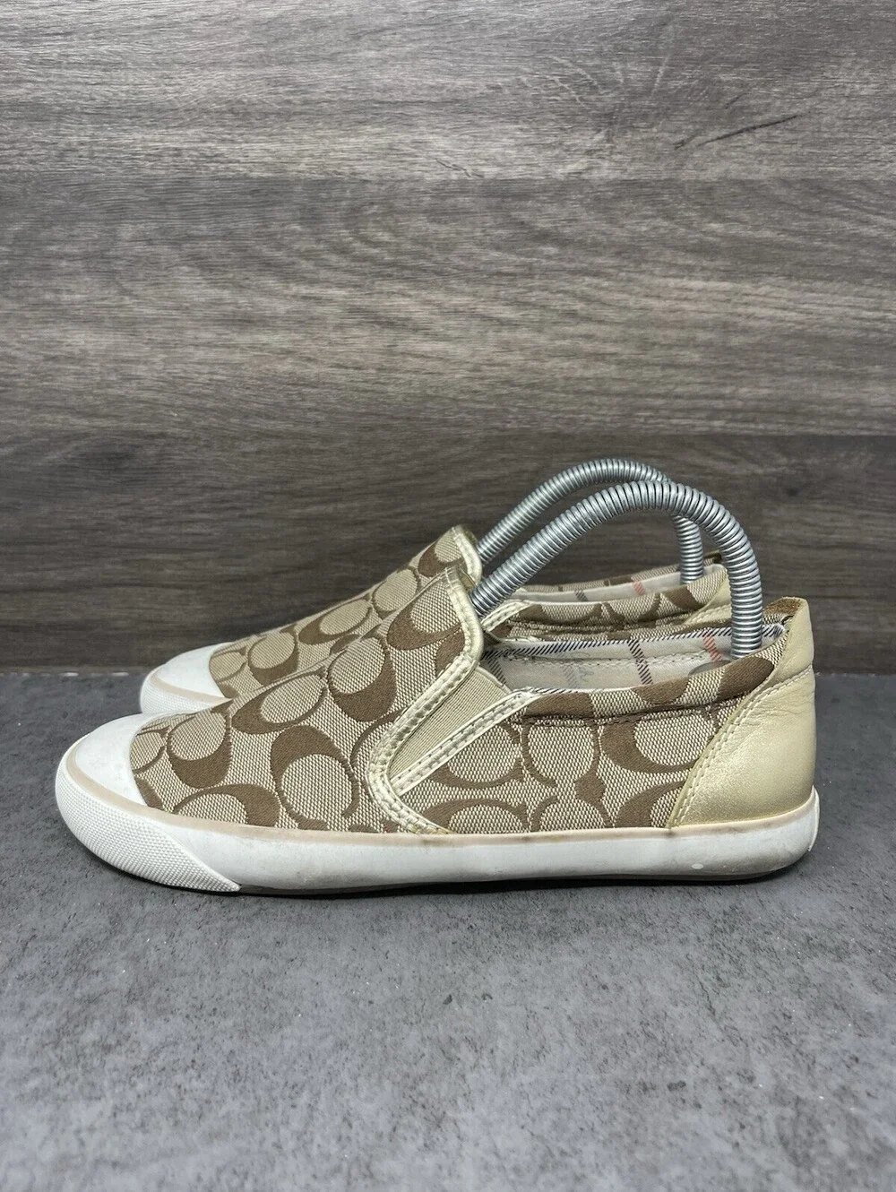 COACH Beale Slip On Shoes Womens Size 7 Gold Monogram Logo Sneakers